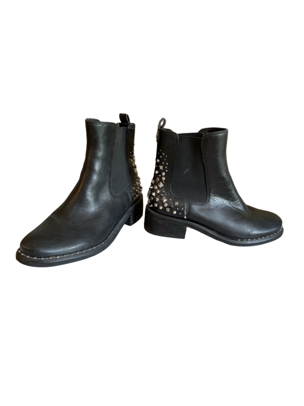 Sam Edelman Silver Studded Ankle Chelsea Boot Black Leather Dover Biker Sz 7.5